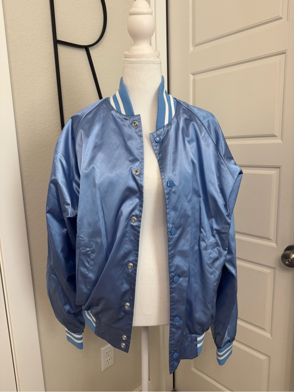 Augusta Sportswear Light Blue Satin Varsity Jacket